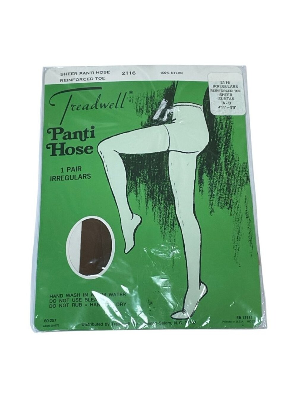 Vintage Treadwell Panti Hose 2116 Irregulars Reinforced Toe Sheer Suntan A-B